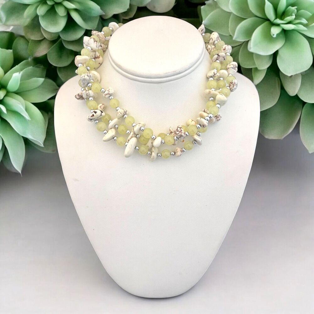 New Beaded Necklace Green Beads Simulated Stones Multi Chain - 9S
